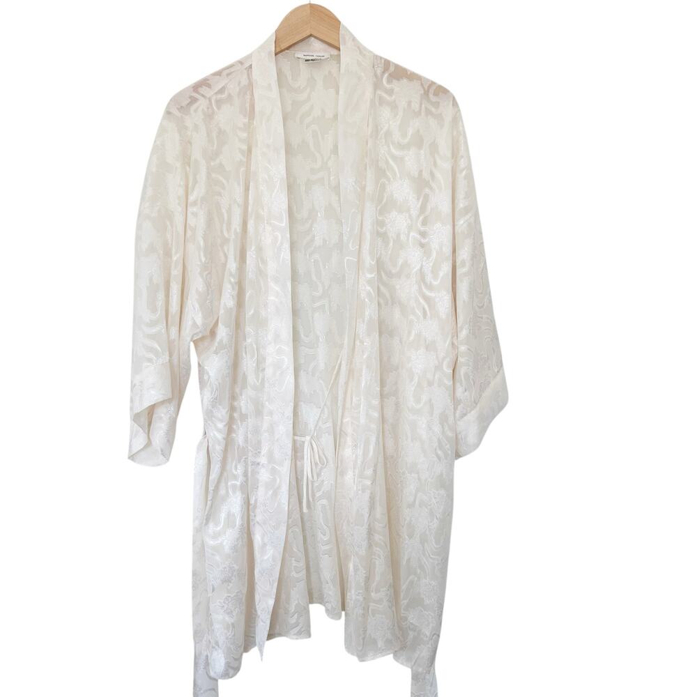 Vintage Morgan Taylor White Embossed Robe & Slip Dress Sz M/L